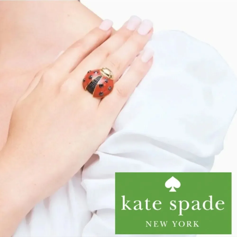 Kate Spade Black Pave Crystal Lady Bug Ring SIZE 7 - NEW
